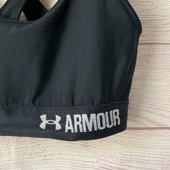 Under Armour Black Sports Bra Mid Cross Back with Keyhole Pullover - Picture 6 of 12